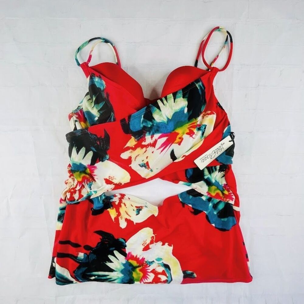 Lela Rose Cacique Tankini Womens 40D Swim Bra Red Floral Summer Vacation NEW!